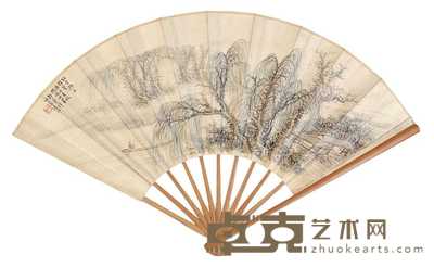 郭兰祥 史喻庵 柳岸归艇 书法 成扇 55×20cm